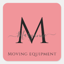 Giralrosa Personalisiert Monogramm-Umschlag Aufkle Quadratischer Aufkleber