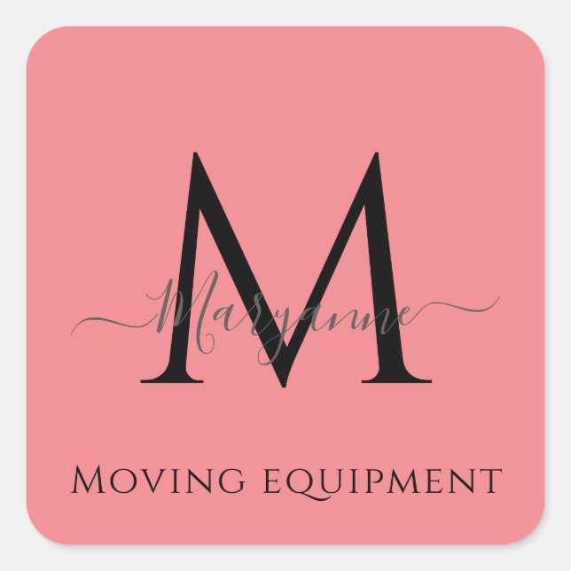 Giralrosa Personalisiert Monogramm-Umschlag Aufkle Quadratischer Aufkleber (Vorderseite)