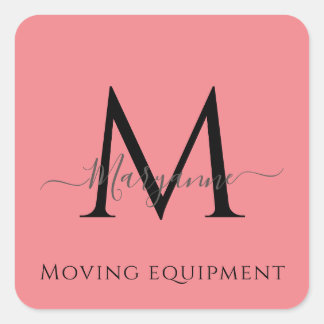 Giralrosa Personalisiert Monogramm-Umschlag Aufkle Quadratischer Aufkleber