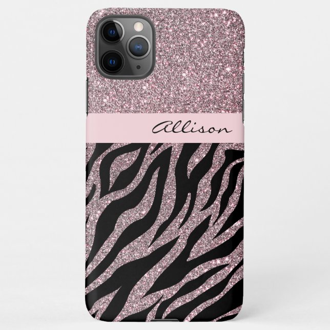 Giralrosa Personalisierter Name Zebra Print Rose G iPhone Hülle (Rückseite)