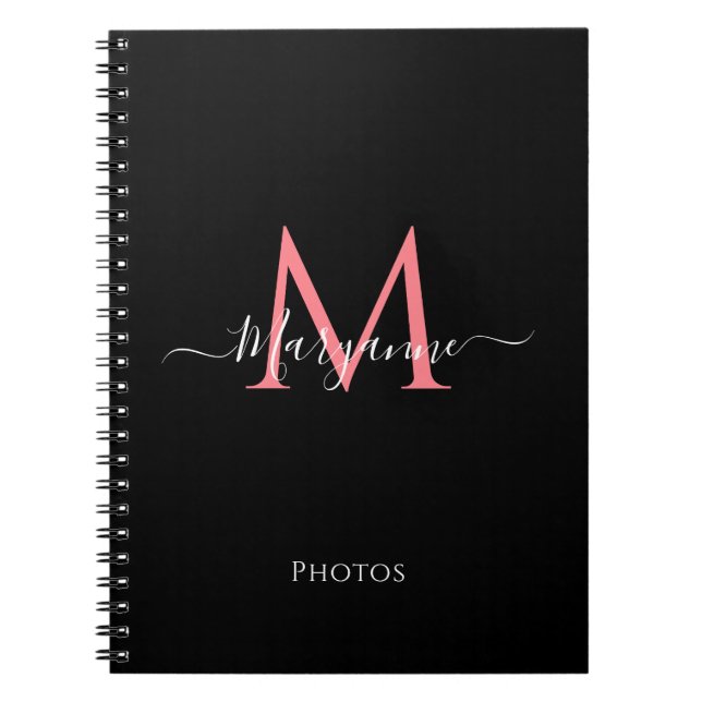 Giralrosa Personalisiertes Monogram Black-Notebook Notizblock (Vorderseite)