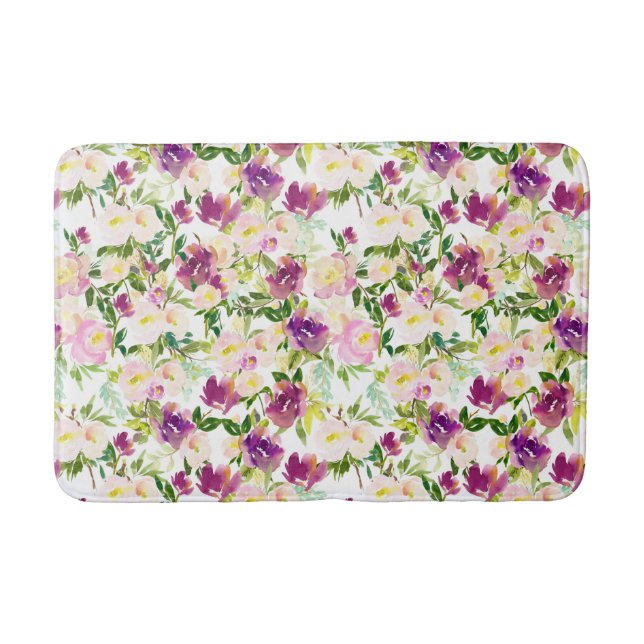 Giralrosa Pfirsich Lila Burgund Wasserfarben Badematte (Vorderseite)