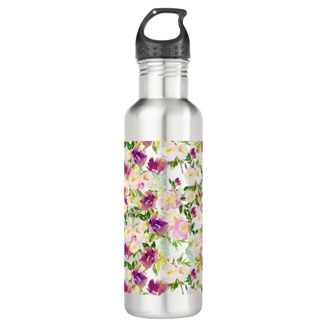 Giralrosa Pfirsichfarben Lila Edelstahlflasche (Vorderseite)