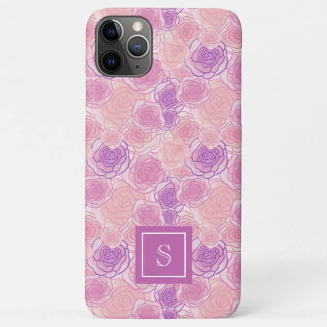 Giralrosa Retro Rose Floral Monogramm Case-Mate iPhone Hülle (Rückseite)
