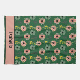 Giralrosa Weiße Blume Botanischer Mustername Geschirrtuch