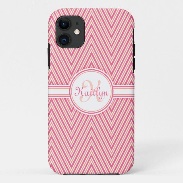 Giralrosa Zickzack mit Monogramm Case-Mate iPhone Hülle (Rückseite)