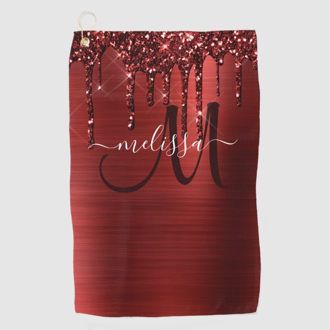 Giralroter Glitzer Brush Metal Monogram Golfhandtuch (Vorderseite)