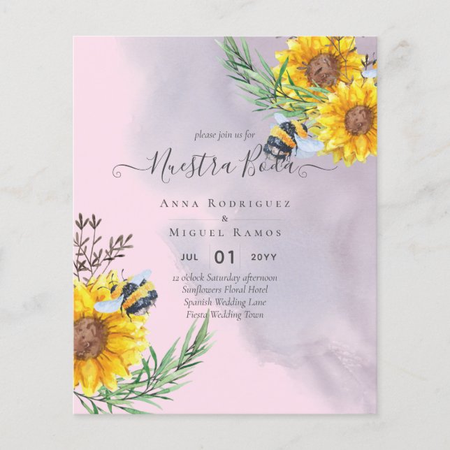 Girasoles de Invitación de Boda Económica Bilingüe Flyer (Vorne)
