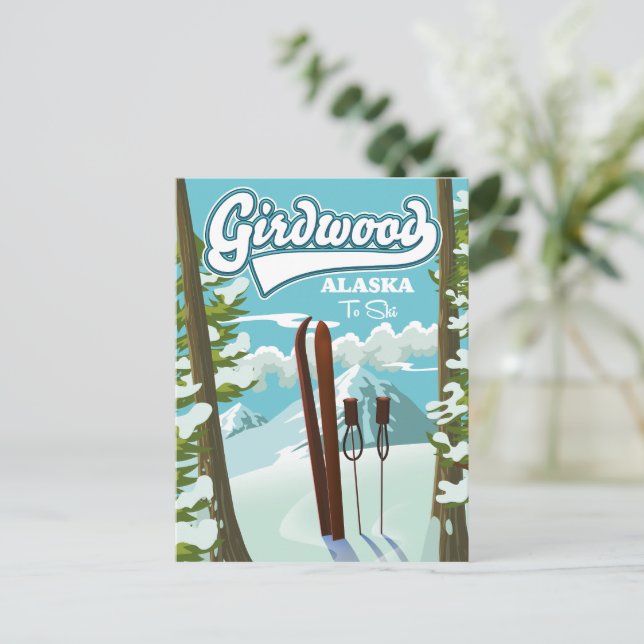 Girdwood Alaska zum Skifahren Postkarte (Stehend Vorderseite)