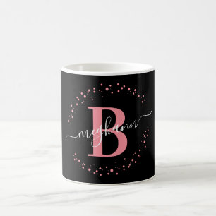 Girendy Pink Black Name Monogram Script Kaffeetasse