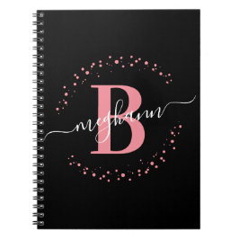 Girendy Pink Black Name Monogram Script Notizblock