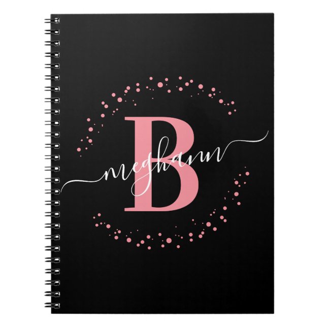 Girendy Pink Black Name Monogram Script Notizblock (Vorderseite)