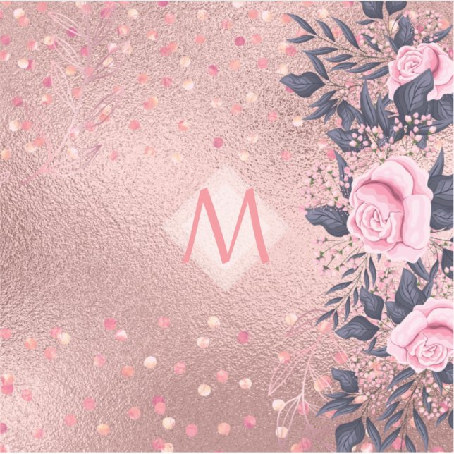 Giresters Ever ROSEGOLD Blue Pink Floral MONOGRAM Aufkleber (Vorderseite)