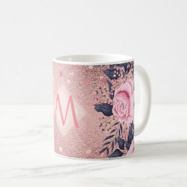 Giresters Ever ROSEGOLD Blue Pink Floral MONOGRAM Kaffeetasse