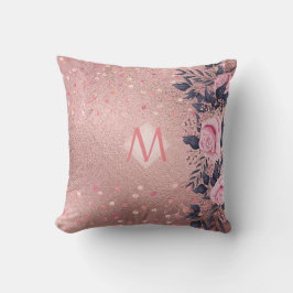Giresters Ever ROSEGOLD Blue Pink Floral MONOGRAM Kissen