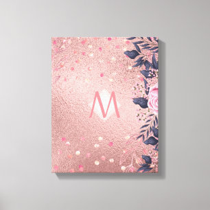 Giresters Ever ROSEGOLD Blue Pink Floral MONOGRAM Leinwanddruck