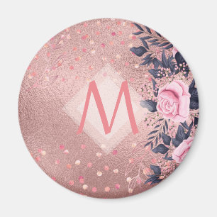 Giresters Ever ROSEGOLD Blue Pink Floral MONOGRAM Magnet