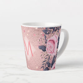 Giresters Ever ROSEGOLD Blue Pink Floral MONOGRAM Milchtasse