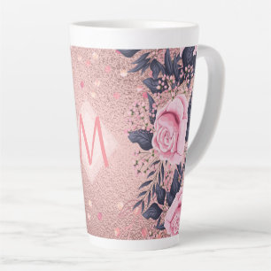 Giresters Ever ROSEGOLD Blue Pink Floral MONOGRAM Milchtasse