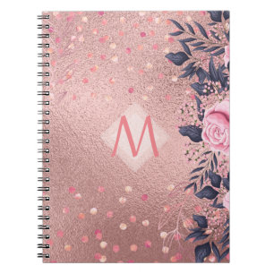 Giresters Ever ROSEGOLD Blue Pink Floral MONOGRAM Notizblock