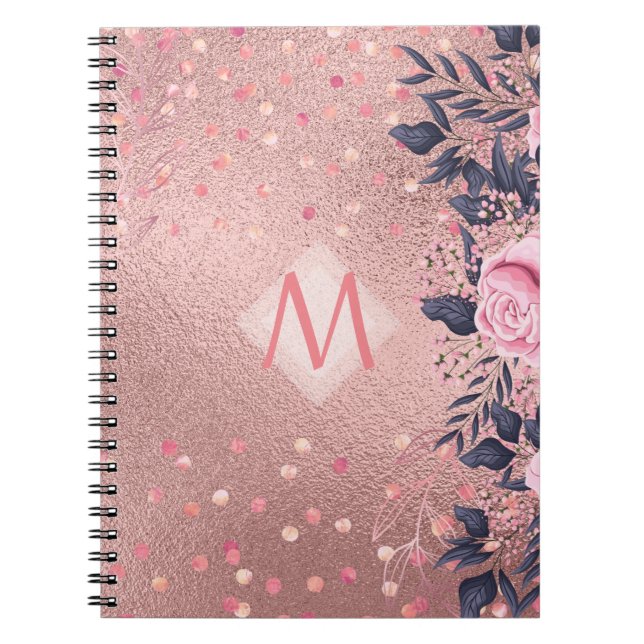 Giresters Ever ROSEGOLD Blue Pink Floral MONOGRAM Notizblock (Vorderseite)
