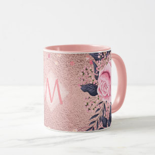 Giresters Ever ROSEGOLD Blue Pink Floral MONOGRAM Tasse