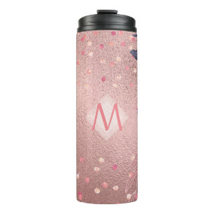 Giresters Ever ROSEGOLD Blue Pink Floral MONOGRAM Thermosbecher