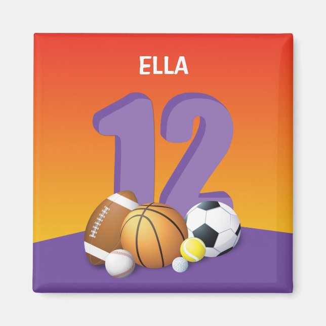 Girl 12. Geburtstag Sportbälle Magnet (Vorne)