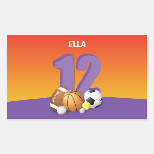 Girl 12. Geburtstag Sportbälle Rechteckiger Aufkleber (Vorderseite)