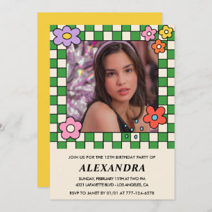 Girl 13. Geburtstags-Einladung Retro Groovy Blume Einladung