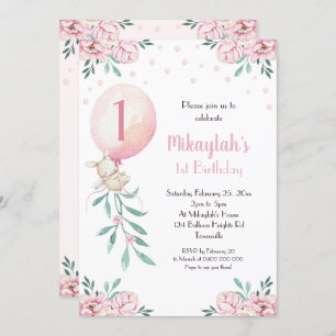 Girl 1. Geburtstag Einladung Balloons Sonniges Par