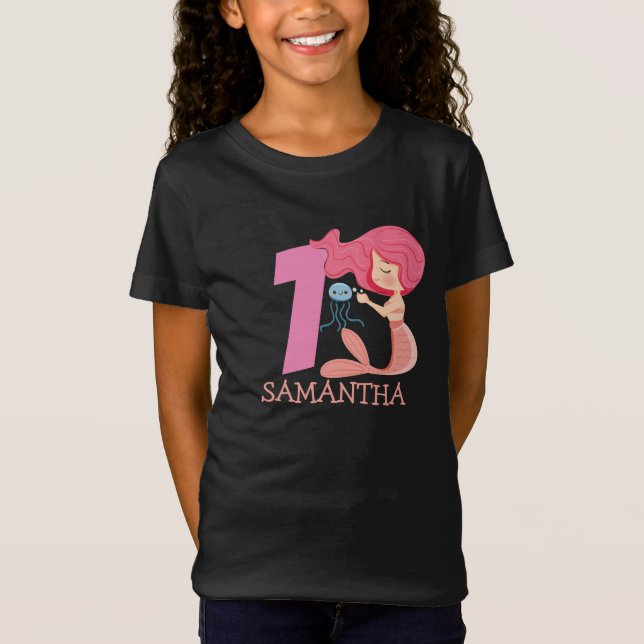 Girl 1. Geburtstag Party Meerjungfrau T - Shirt (Vorderseite)