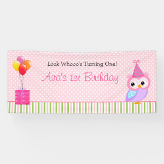 Girl 1. Geburtstagskorb (Owl Pink Green) Banner