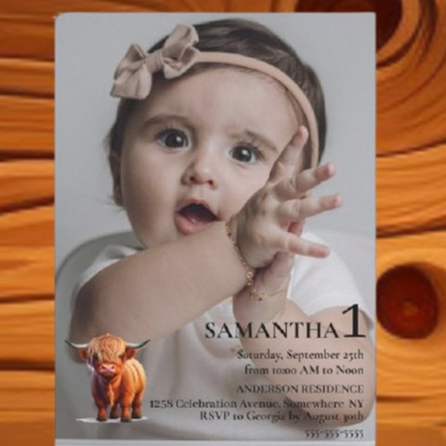  Girl 1st Birthday Celebration Einladung (Celebrate your little one's special day with our adorable  Cow 1st Birthday Invitation.)