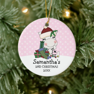 Girl 2. Christmas Santa Zebra Personalisiert Keramikornament