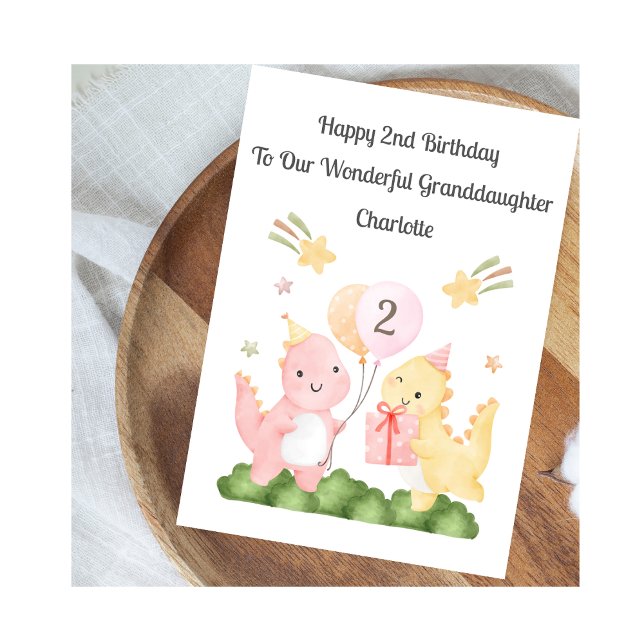 Girl 2nd Birthday Balloon Dinosaurs Card Karte (Von Creator hochgeladen)