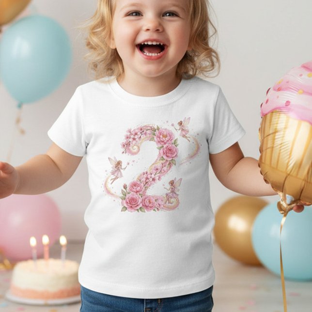 Girl 2nd Birthday Pink Fairy Number Two T-Shirt (Number 2 shirt - 2nd birthday outfit for milestone photoshoot, birthday party etc)