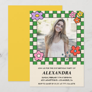 Girl 31. Geburtstags-Einladung Retro Groovy Floral Einladung