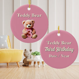 Girl 3. Geburtstag Pink Teddy Bear Keepake Keramik Ornament