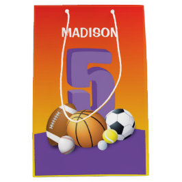Girl 5th Birthday Sports Balls Mittlere Geschenktüte
