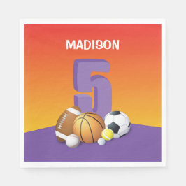 Girl 5th Birthday Sports Balls Serviette