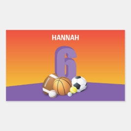 Girl 6. Geburtstag Sportbälle Rechteckiger Aufkleber