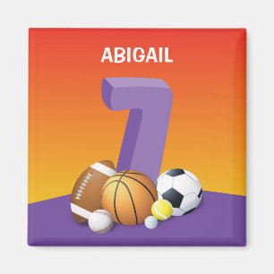 Girl 7. Geburtstag Sportbälle Magnet