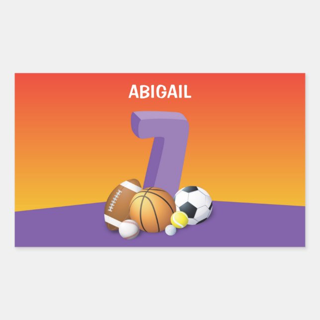 Girl 7. Geburtstag Sportbälle Rechteckiger Aufkleber (Vorderseite)