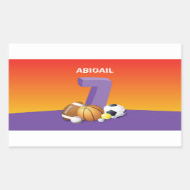 Girl 7. Geburtstag Sportbälle Rechteckiger Aufkleber