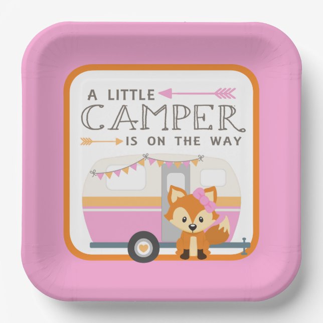 Girl A Little Camper RV Camper Kinderdusche Pink Pappteller (Vorderseite)