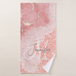 Girl Agate Pink Glitzer Blush Monogram Badehandtuch