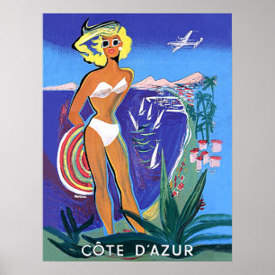 Girl am Strand, Côte d'Azur Poster