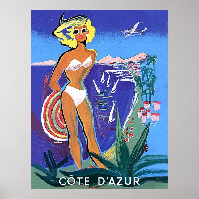 Girl am Strand, Côte d'Azur Poster (Vorne)