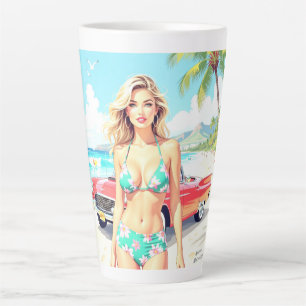 Girl am Strand mit einem klassischen Auto Milchtasse